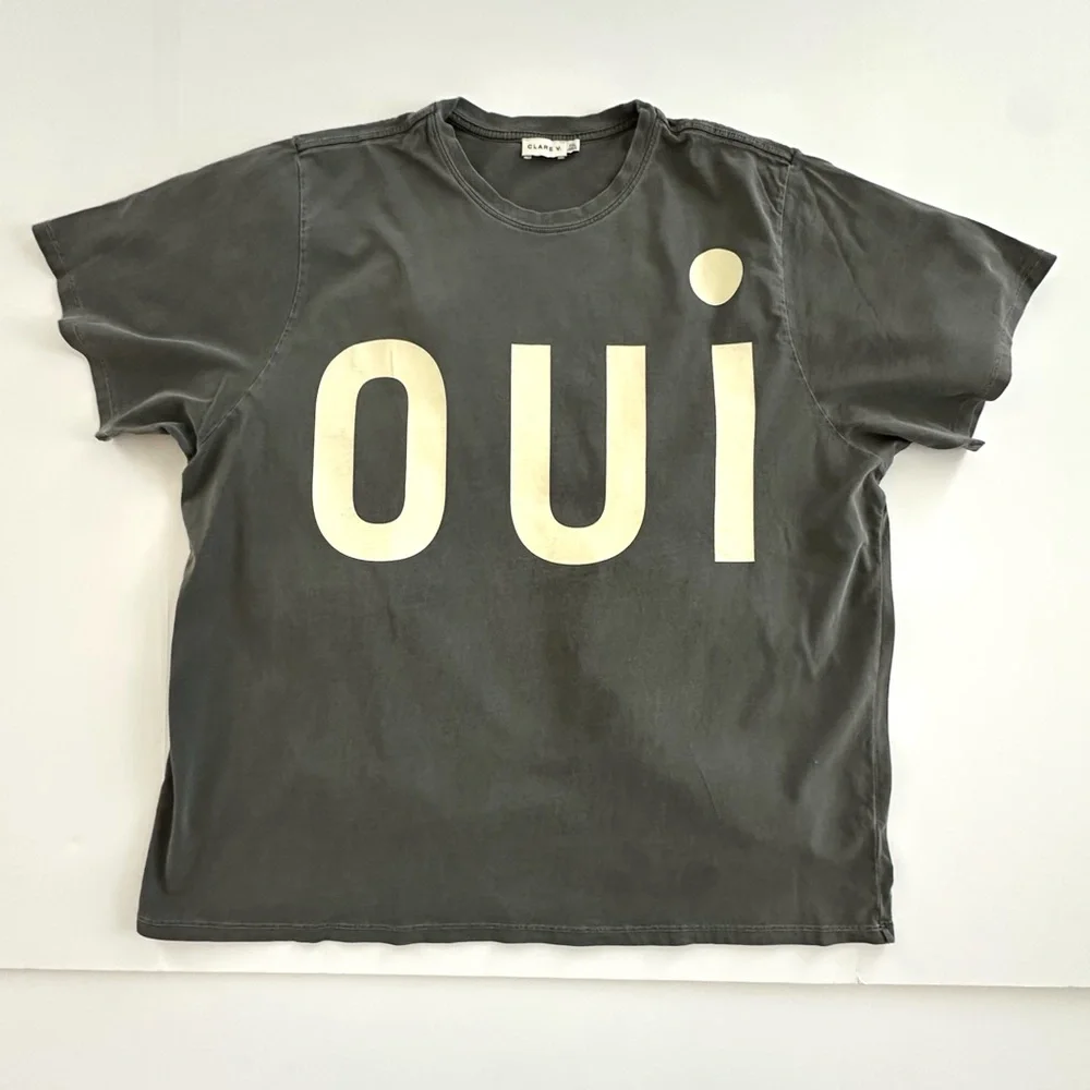 Clare V. Original Tee in Faded Black with Cream Grand 'Oui' Print | XXL | GUC - Picture 3 of 12